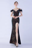 Mermaid Spaghetti Straps Sequin Formal Dress With Feathers