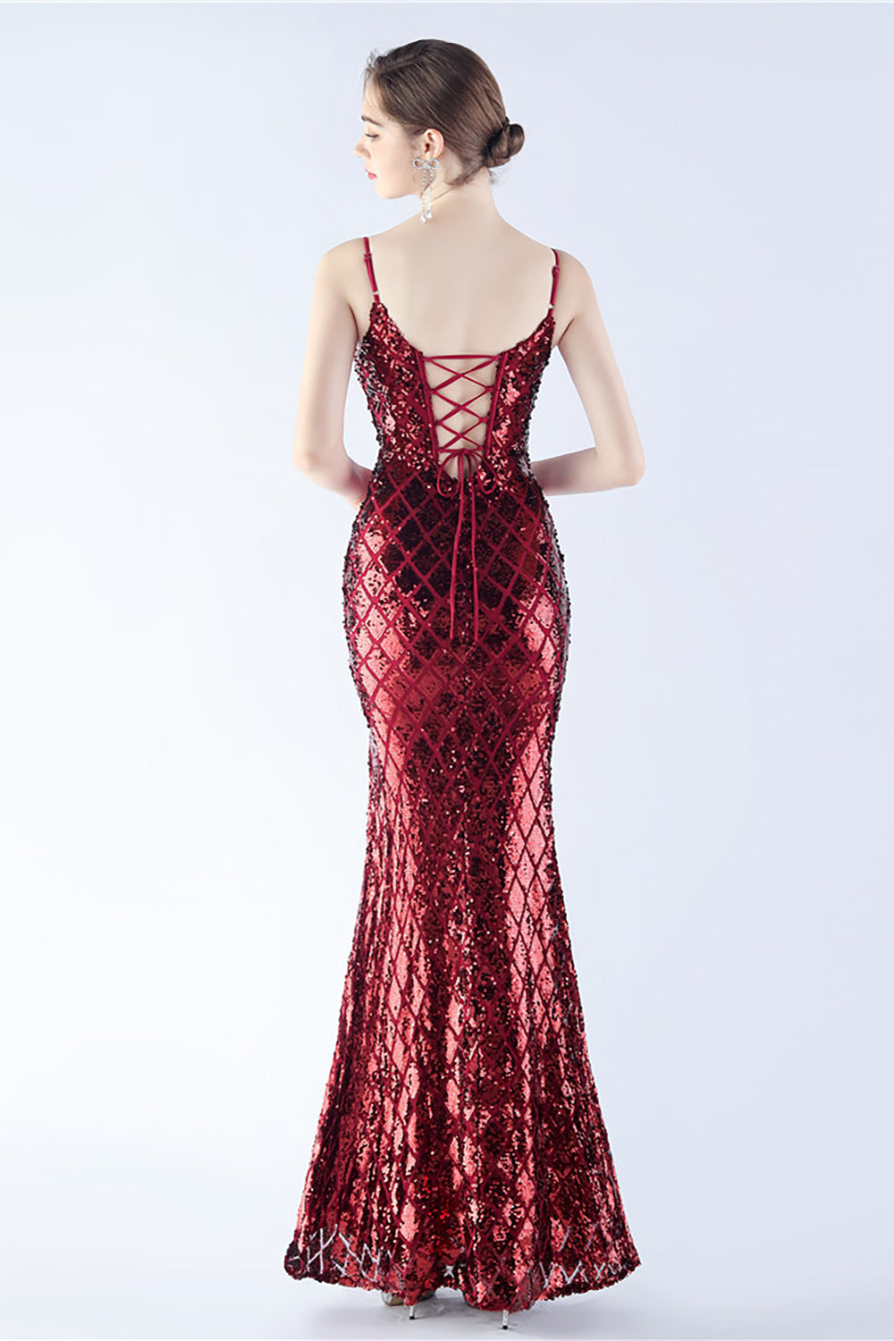 Wedtrend Women Burgundy Evening Dress Sheath Spaghetti Straps V-neck Sequin Formal Dress with Slit WEDTREND Wedtrend Women Burgundy Evening Dress Sheath Spaghetti Straps V-neck Sequin Formal Dress with Slit WEDTREND
