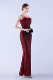 Lilac Sheath Spaghetti Straps Sequin Formal Dress With Feather