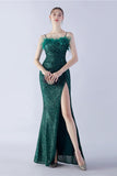 Lilac Sheath Spaghetti Straps Sequin Formal Dress With Feather