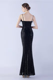 Lilac Sheath Spaghetti Straps Sequin Formal Dress With Feather