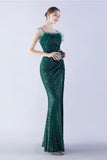 Lilac Sheath Spaghetti Straps Sequin Formal Dress With Feather