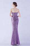 Lilac Sheath Spaghetti Straps Sequin Formal Dress With Feather