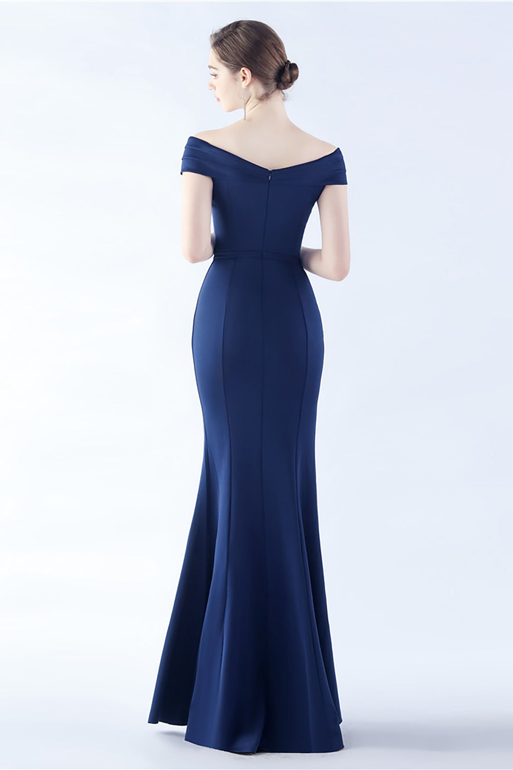 Wedtrend Women Navy Off the Shoulder Mermaid Crepe Formal Dress with Slit WEDTREND Wedtrend Women Navy Off the Shoulder Mermaid Crepe Formal Dress with Slit WEDTREND