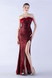 Glitter Dark Green Sheath Strapless Sequin Formal Dress with Feather