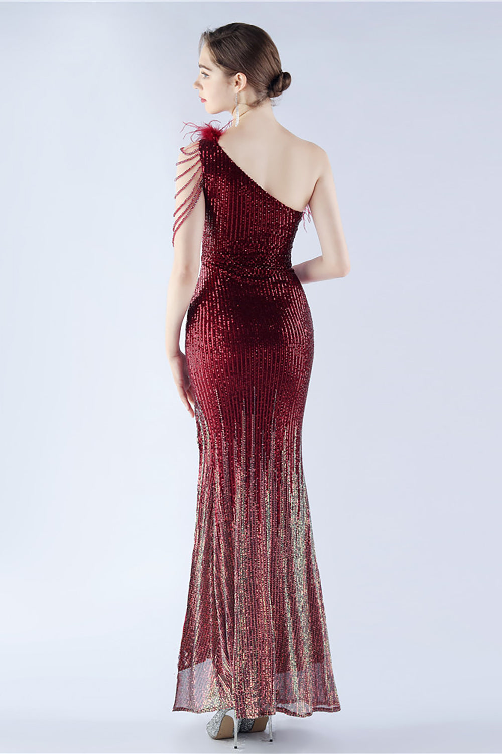 Wedtrend Women Glitter Black Bodycon Beaded Feather One-Shoulder Evening Dress With Slit WEDTREND Wedtrend Women Glitter Black Bodycon Beaded Feather One-Shoulder Evening Dress With Slit WEDTREND