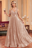 Sparkly Black A-Line Pleated Long Prom Dress with Sequins