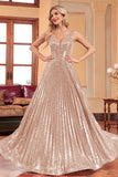 Sparkly Black A-Line Pleated Long Prom Dress with Sequins