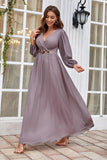 Burgundy A Line Long Sleeves Floor Length Wedding Party Dress