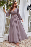 Burgundy A Line Long Sleeves Floor Length Wedding Party Dress