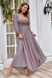 Burgundy A Line Long Sleeves Floor Length Wedding Party Dress