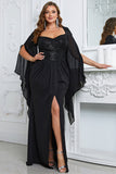 Black Sparkly Sequins Long Mother of the Bride Dress with Slit