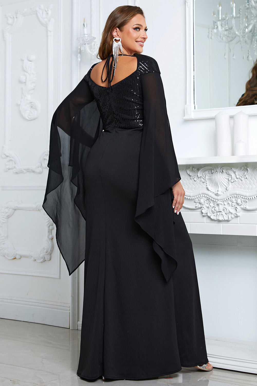 Wedtrend Women Wedding Party Dress Sequins Black Mother of the Bride Dress with Slit WEDTREND Wedtrend Women Wedding Party Dress Sequins Black Mother of the Bride Dress with Slit WEDTREND
