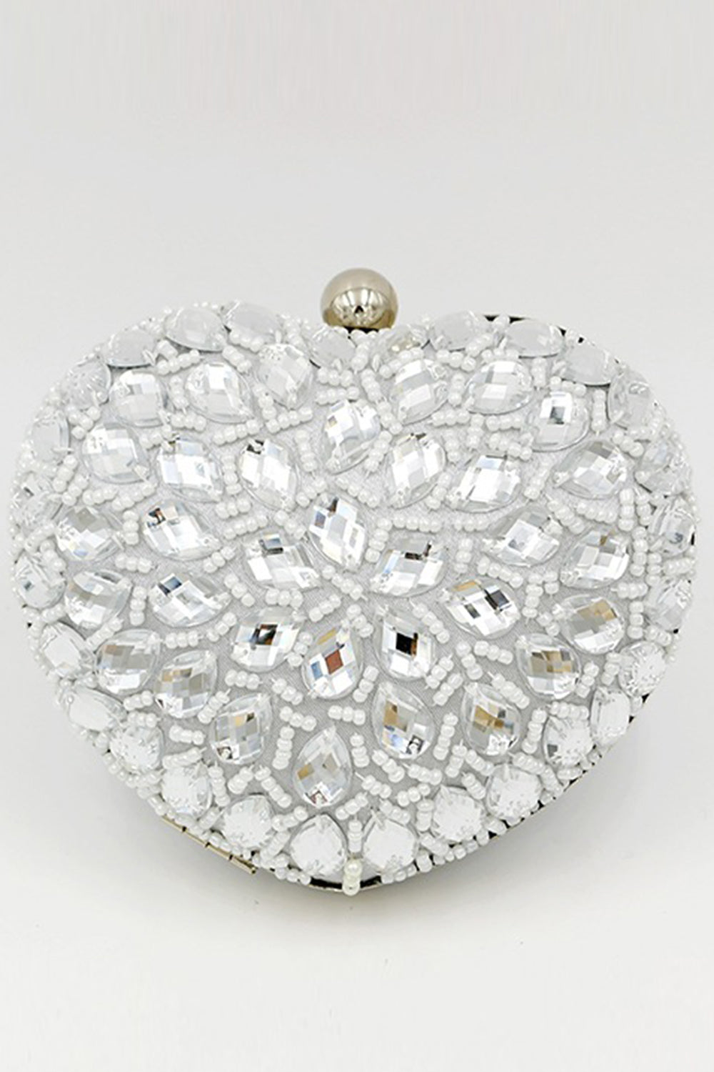 Silver Beaded Heart Shaped Party Clutch