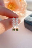 Natural Pearls Earings with Green Rhinestone Wedding Party Jewelry