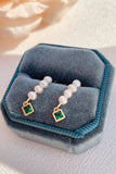 Natural Pearls Earings with Green Rhinestone Wedding Party Jewelry