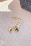 Natural Pearls Earings with Green Rhinestone Wedding Party Jewelry