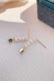 Natural Pearls Earings with Green Rhinestone Wedding Party Jewelry