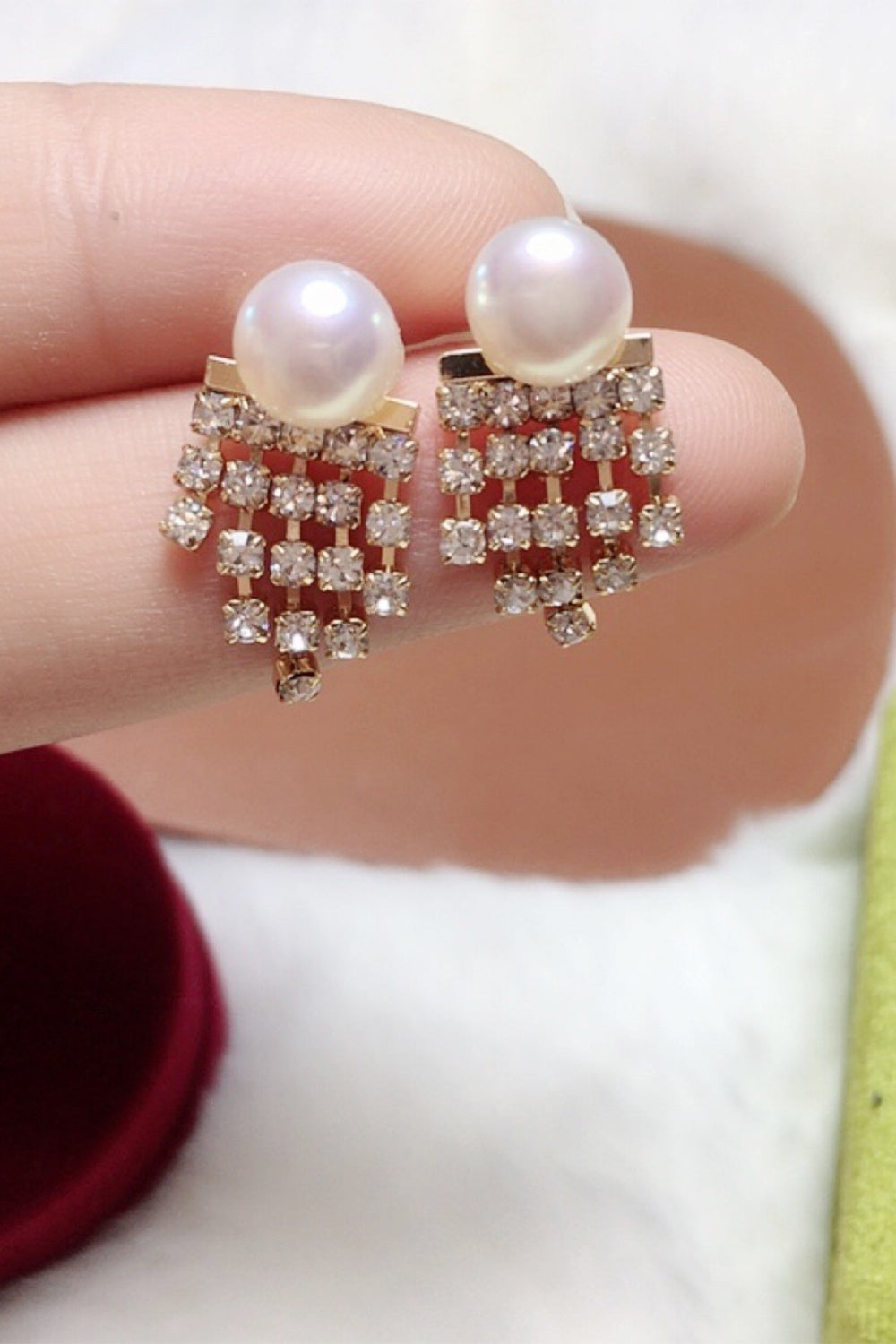 White Beaded Pearl Wedding Party Earrings