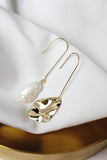 Golden Natural Baroque Shaped Pearl Asymmetric Wedding Party Earrings
