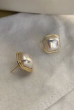 Golden Vintage Square Pearl Wedding Earrings