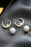 Golden Statement Delicate Pearl Sliding Stud Wedding Earrings