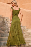 Army Green Spaghetti Straps Lace Summer Maxi Dress