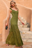 Army Green Spaghetti Straps Lace Summer Maxi Dress