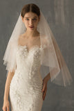 White Two-Tier Cut Out Elbow Bridal Veil