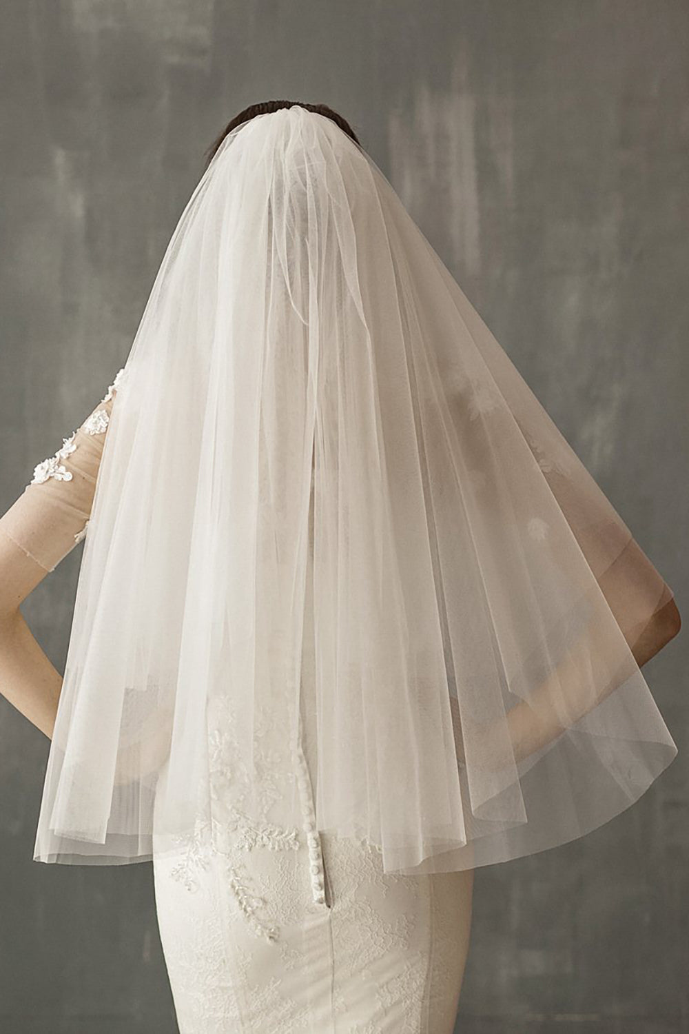 White Two-Tier Cut Out Elbow Bridal Veil