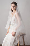 White Two-Tier Long Tulle Fingertip Bridal Veil