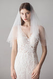 White Two-Tier Short Tulle Bridal Veil With Pearls
