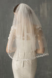 White One-Tier Tulle Fingertip Bridal Party Veil with Appliques