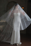 White One-Tier Cut Edge Long Tulle Chapel Bridal Veil with Hearts