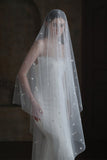 White One-Tier Cut Edge Long Tulle Chapel Bridal Veil with Hearts