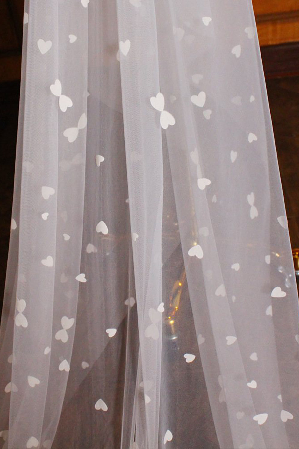 White One-Tier Cut Edge Long Tulle Chapel Bridal Veil with Hearts