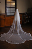 White Long Tulle Two-Tier Cathedral Wedding Veil With Lace