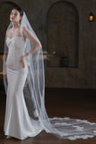 White One-Tier Long Tulle Wedding Veil with Appliques