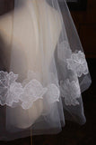 Vintage White Single-Tier Tulle Fingertip Wedding Veil with Lace