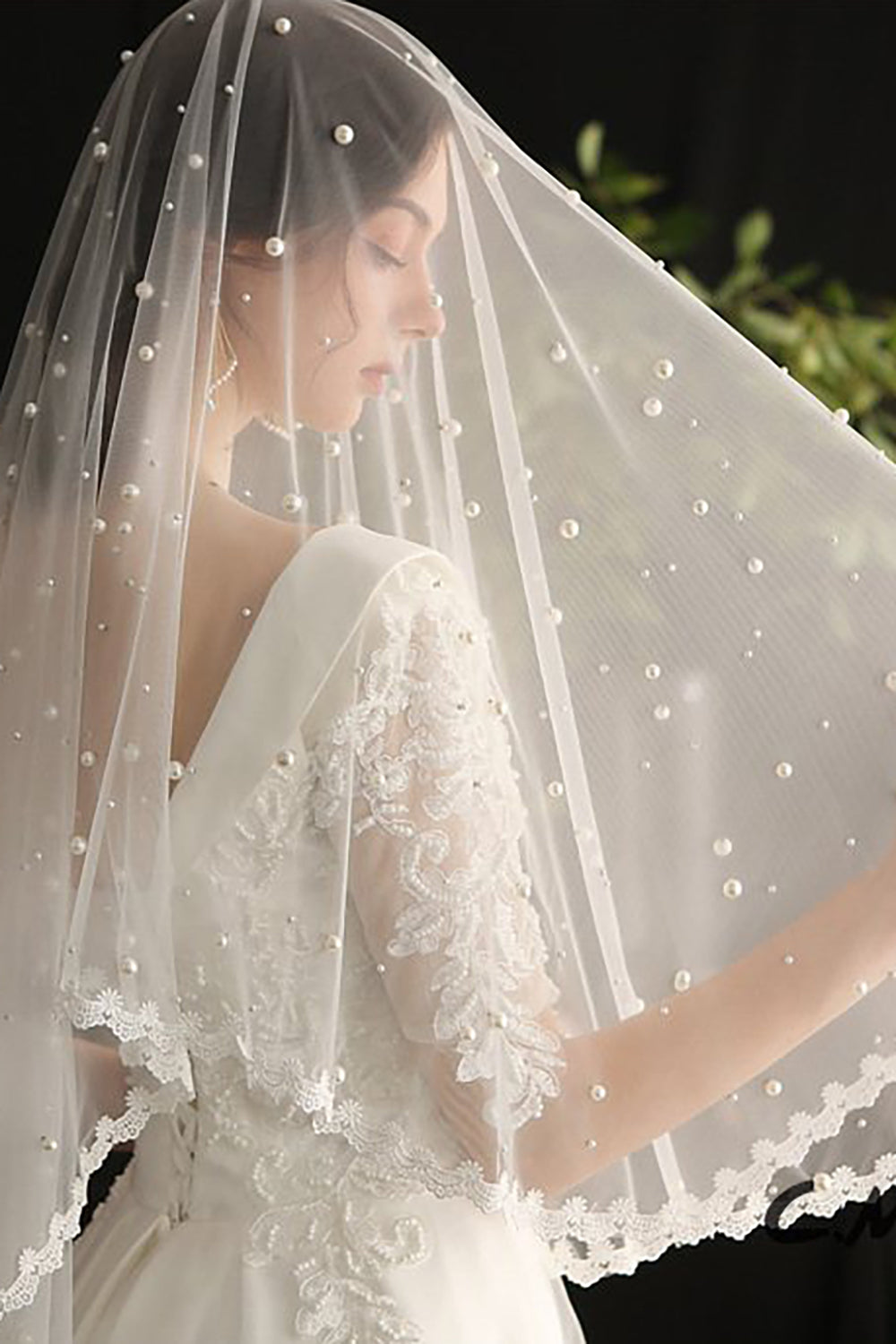 Layers Wedding Bridal Veil Lace White Cathedral Length Birdcag Edge Bride 