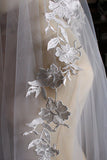 White Tulle Fingertip Wedding Veil With Lace Appliques