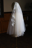 White Tulle Fingertip Wedding Veil With Lace Appliques