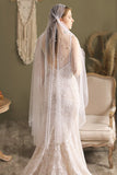 White One-tier Wedding Veil With Imitation Pearl