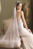 White One-tier Wedding Veil With Imitation Pearl