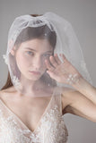 White Tulle Bridal Veil With Beadings and Flowers
