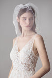 White Tulle Bridal Veil With Beadings and Flowers