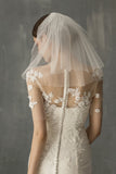 White Two-Tier Tulle Shoulder Bridal Veil With Beadings