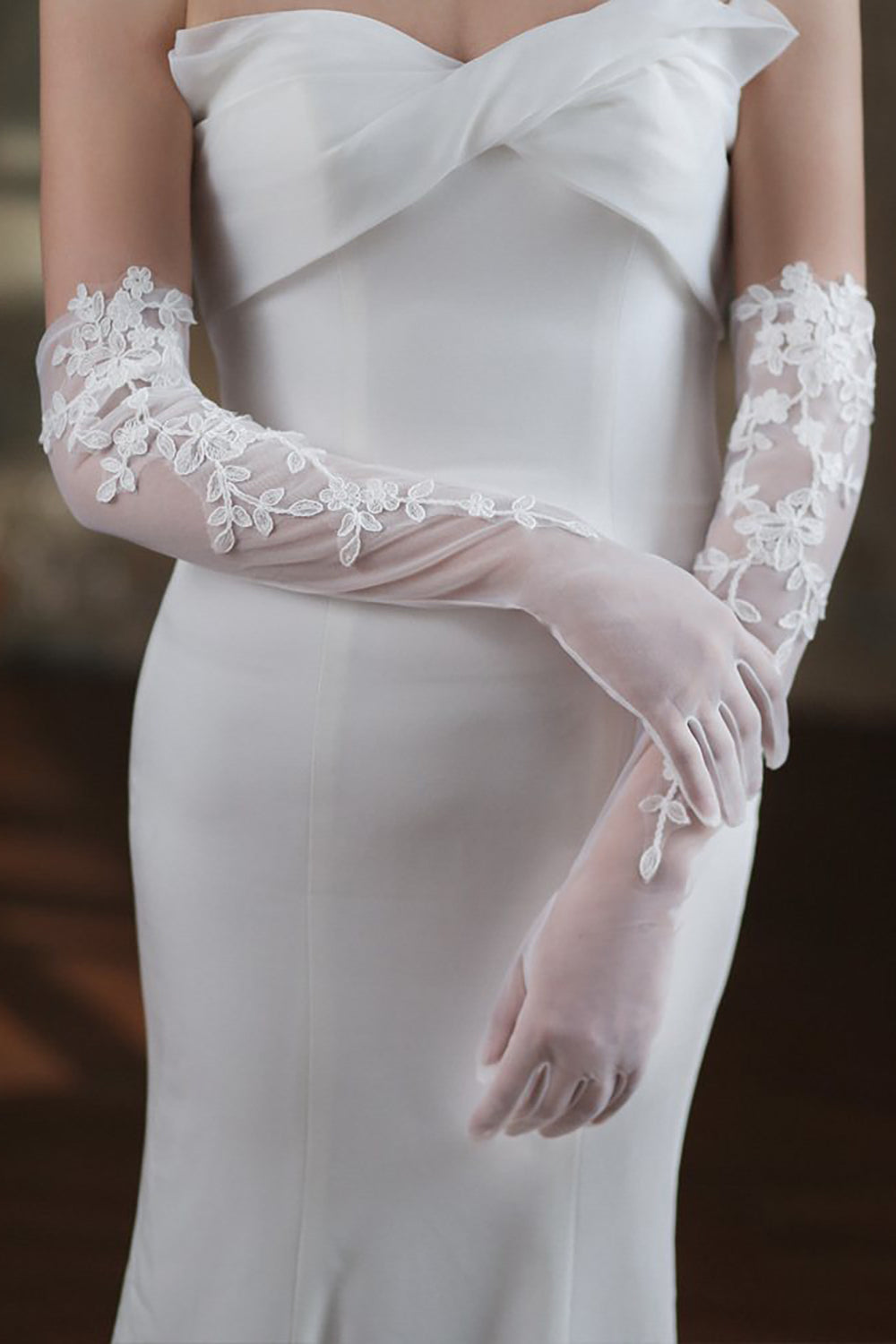 Wedtrend Women Elegant White Lace Long Wedding Gloves
