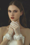 White Cropped Satin Lace Wedding Gloves