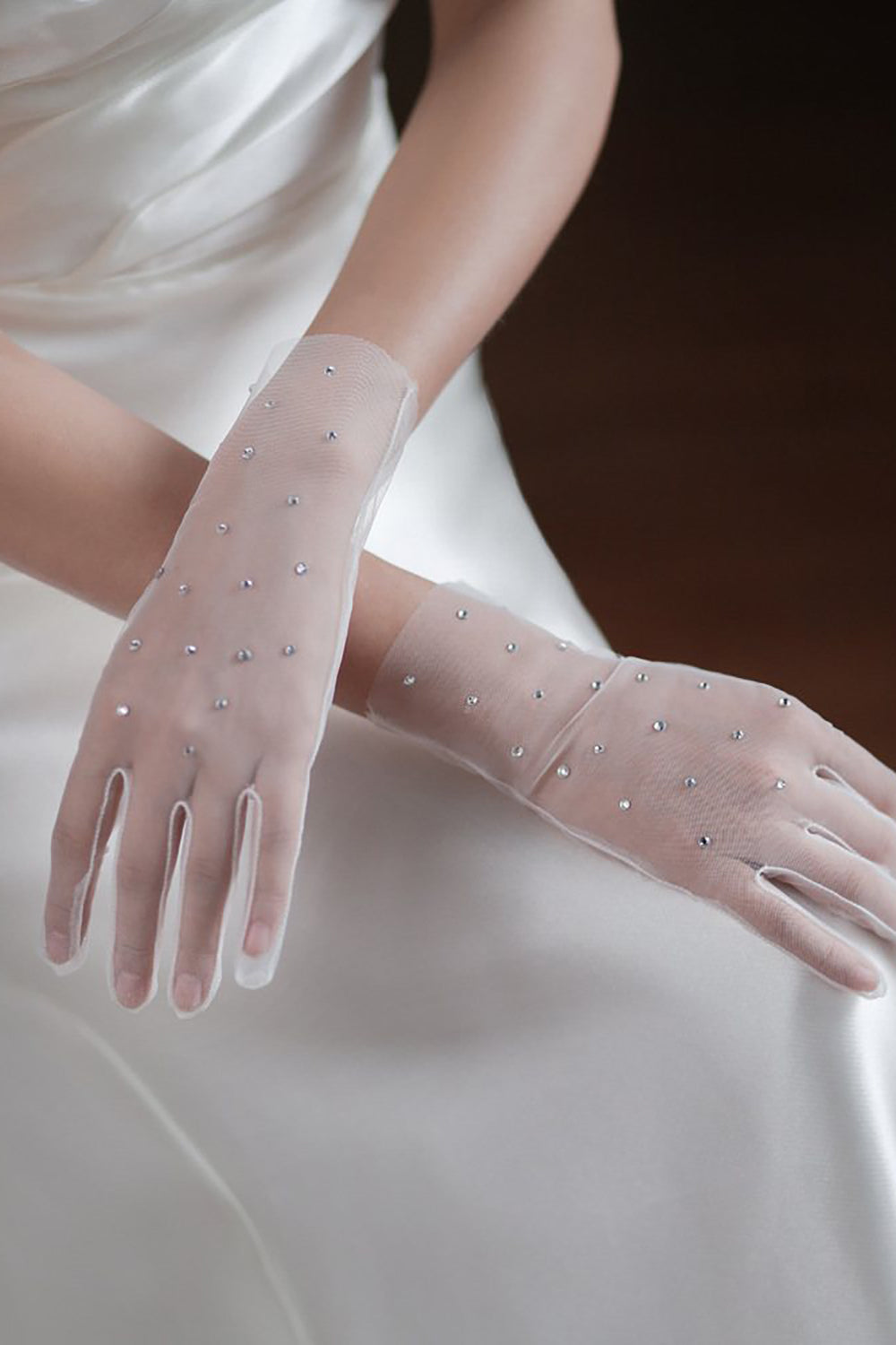 Elegant Simple Short Wedding Gloves with Beading